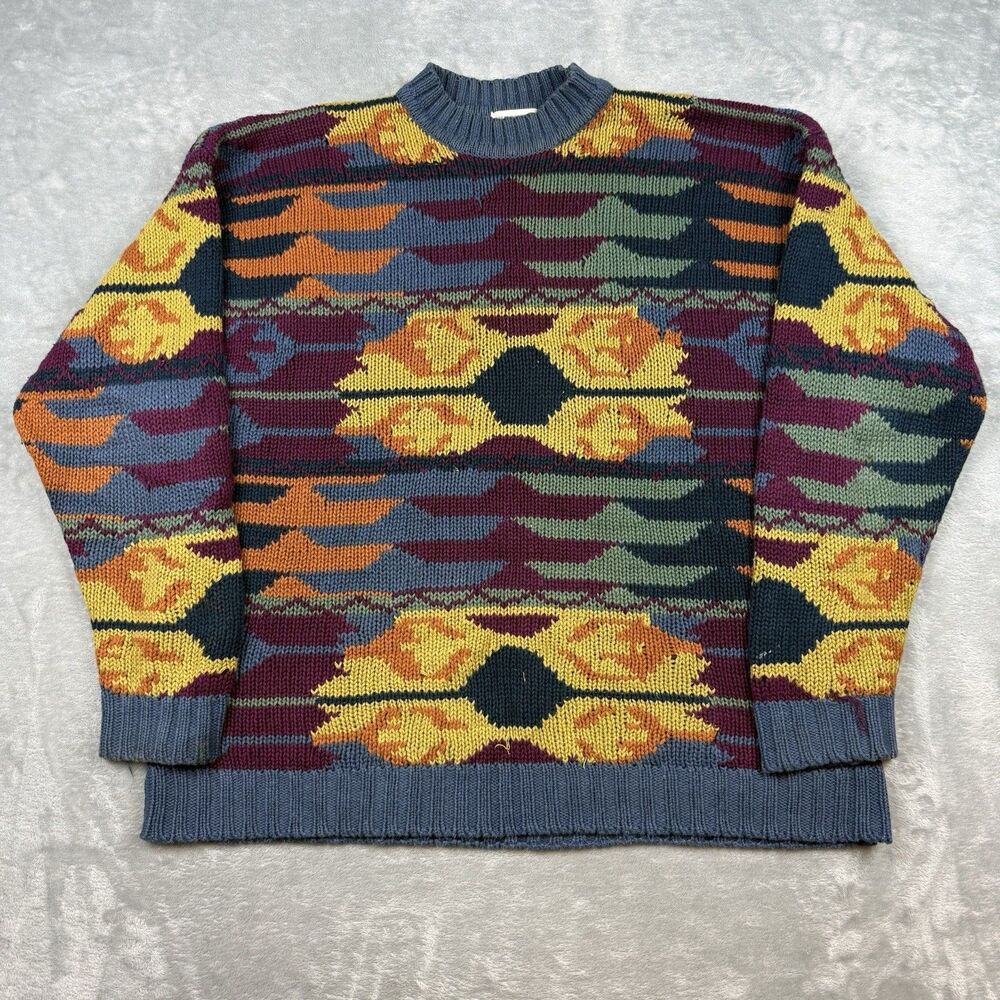 Vintage 90s Unionbay Mens XL Abstract Knit Sweater Ramie Cotton